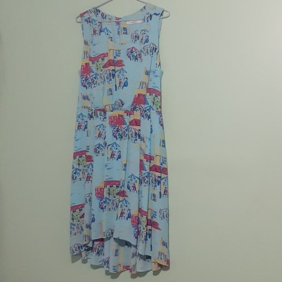 High Low hem Simple Sleeveless Turquoise dress with drinking lovers print sz 4? - Picture 1 of 7